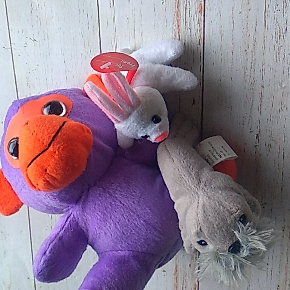 Lot of 3 Bunny Plush- 2 ,walrus Plush, 1 ,Monkey Plush